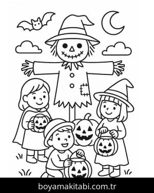 Korkuluk boyama sayfası – çocuk aktivitesi, PDF indir