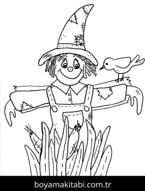 Korkuluk boyama sayfası – eğlenceli etkinlik, el becerilerini geliştirir