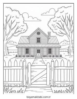 Köy boyama sayfası – çocuklar için, çizgi film temalı
