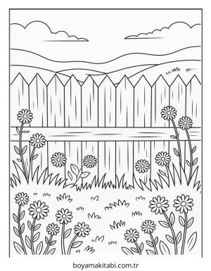 Köy boyama sayfası – sevimli karakter, sanatsal çalışma