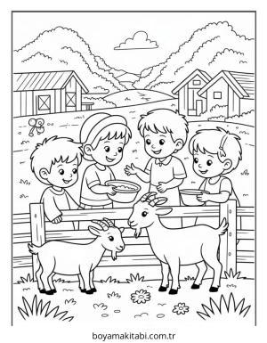 Köy boyama sayfası – okul öncesi, evde etkinlik