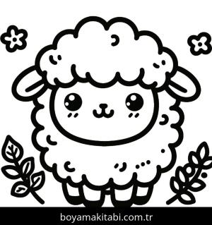 Koyun boyama sayfası, Sheep coloring page, karikatür, minimal, şirin