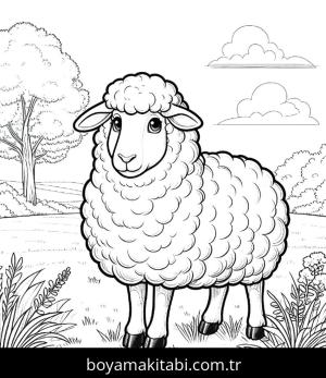 Koyun boyama sayfası, Sheep coloring page, çizgi, benzersiz, yuvarlak hatlı
