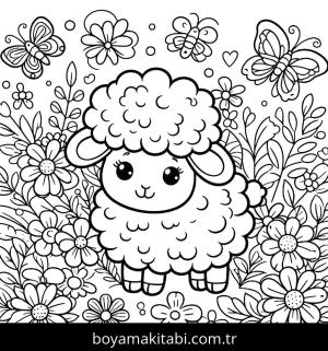 Koyun boyama sayfası, Sheep coloring page, detaylı, eğlenceli, çizgi