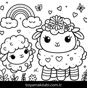 Koyun boyama sayfası, Sheep coloring page, şekilli, karakterli, popüler