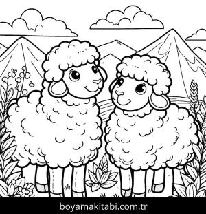 Koyun boyama sayfası, Sheep coloring page, şirin, detaylı, modern