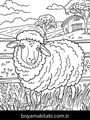 Koyun boyama sayfası – sevimli karakter, sanatsal çalışma