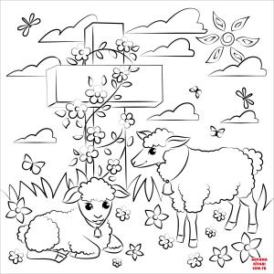 Koyun boyama sayfası, Sheep coloring page, , sheep easter lambs and jesus cross 