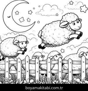 Koyun boyama sayfası, Sheep coloring page, ince çizgili, tatlı, doğal