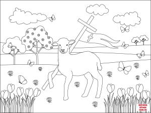 Koyun boyama sayfası, Sheep coloring page, , sheep easter lambs and jesus cross 