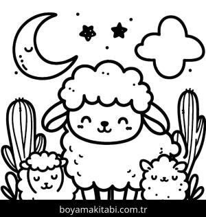 Koyun boyama sayfası, Sheep coloring page, minimal, şirin, komik