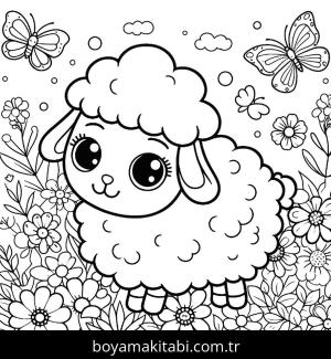 Koyun boyama sayfası, Sheep coloring page, kolay, renkli, detaylı