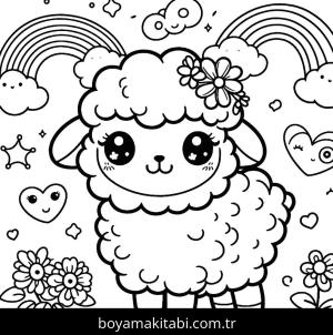 Koyun boyama sayfası, Sheep coloring page, karikatür, ince çizgili, ince çizgili