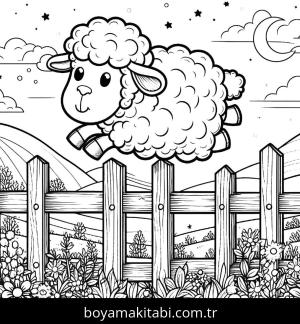 Koyun boyama sayfası, Sheep coloring page, doğal, yuvarlak hatlı, karakterli