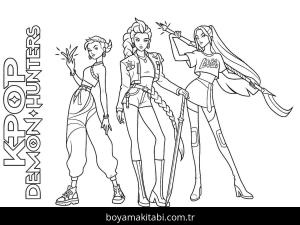 KPop Demon Hunters boyama sayfası – evde etkinlik, ücretsiz yazdır