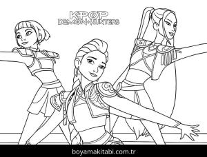 KPop Demon Hunters boyama sayfası – renkli çizimler, okul öncesi