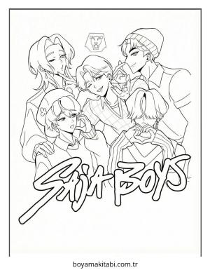 KPop Demon Hunters boyama sayfası – çocuk aktivitesi, PDF indir