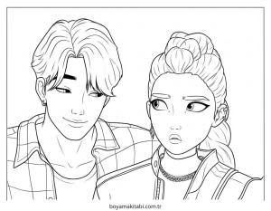 KPop Demon Hunters boyama sayfası – basit çizim, kolay boyama