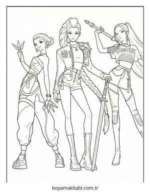 KPop Demon Hunters boyama sayfası – evde etkinlik, ücretsiz yazdır