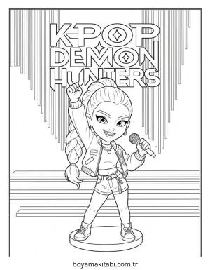 KPop Demon Hunters boyama sayfası – PDF indir, sevimli karakter