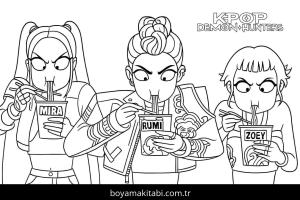 KPop Demon Hunters boyama sayfası – eğlenceli etkinlik, el becerilerini geliştirir