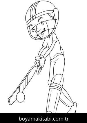 Kriket Sporu boyama sayfası – sevimli karakter, sanatsal çalışma