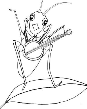 Kriket boyama sayfası,  coloring page, Gitar çalmaya Kriket, 