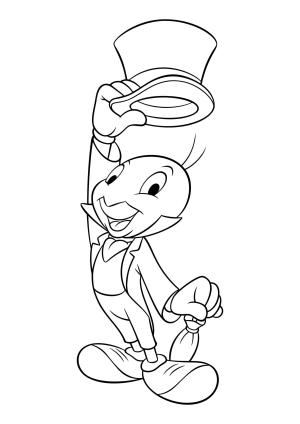 Kriket boyama sayfası,  coloring page, Jiminy Grillo şapkasını Kaldırdı, 