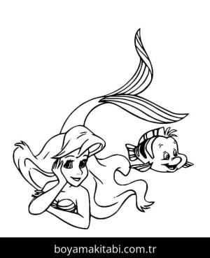 Küçük Deniz Kızı (Little Mermaid) boyama sayfası – boyama etkinliği, çocuk aktivitesi