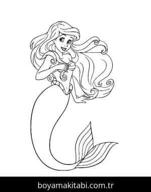Küçük Deniz Kızı (Little Mermaid) boyama sayfası – çizgi film temalı, basit çizim