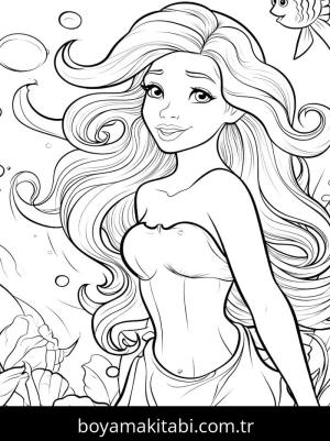 Küçük Deniz Kızı (Little Mermaid) boyama sayfası – el becerilerini geliştirir, boyama çalışması