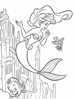 Küçük Deniz Kızı (Little Mermaid) boyama sayfası,  coloring page, Mutlu Ariel, 