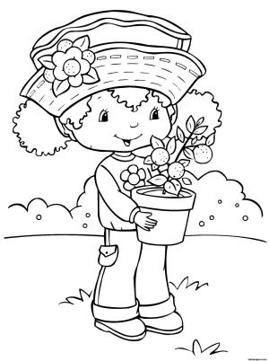 Küçük Kız boyama sayfası,  coloring page, Bir Saksıyı tutan Küçük Kız, 