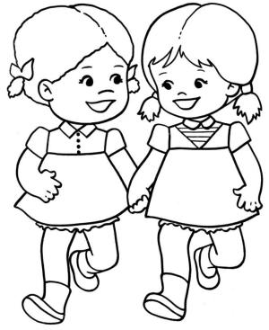 Küçük Kız boyama sayfası,  coloring page, Yürüyen iki Küçük Kız, 