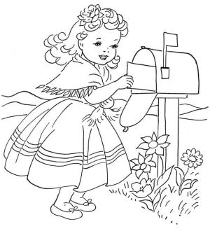 Küçük Kız boyama sayfası,  coloring page, Küçük Kız mektup Göndermeye Gidiyor, 