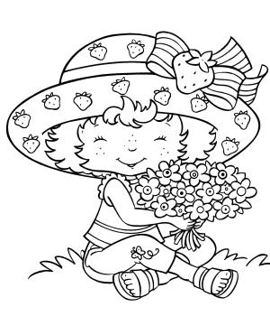 Küçük Kız boyama sayfası,  coloring page, Buket çiçek Tutan Küçük Kız çizgi Film, 