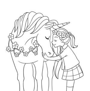 Küçük Kız boyama sayfası,  coloring page, Tek Boynuzlu at ile Küçük Kız, 