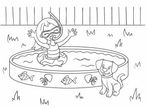 Küçük Kız boyama sayfası,  coloring page, Yüzme Havuzunda Küçük Kız, 