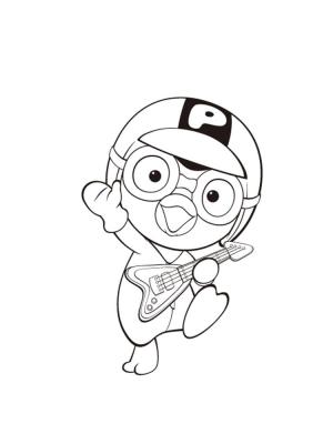 Küçük Penguen Pororo boyama sayfası,  coloring page, Pororo gitar çalıyor, 