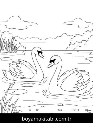 Kuğu boyama sayfası – evde etkinlik, ücretsiz yazdır