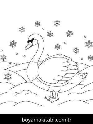 Kuğu boyama sayfası – PDF indir, sevimli karakter