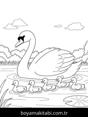 Kuğu boyama sayfası – çocuklar için, çizgi film temalı