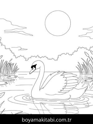 Kuğu boyama sayfası – PDF indir, sevimli karakter