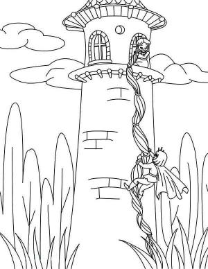 Kule boyama sayfası,  coloring page, Kulede Rapunzel, 