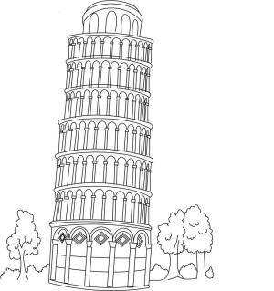 Kule boyama sayfası,  coloring page, Pisa’nın Eğik Kulesi, 