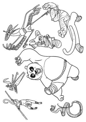 Kung Fu Panda boyama sayfası,  coloring page, Arkadaşlarıyla Po, 