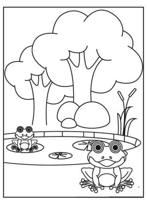 Kurbağa boyama sayfası, coloring page, Gölet kenarında iki kurbağa boyama kitabı.,