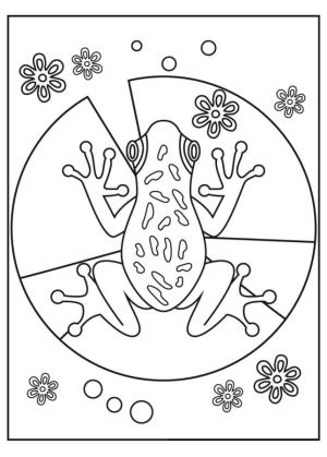 Kurbağa boyama sayfası,  coloring page, Nilüferler arasında kurbağa., 