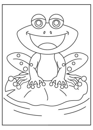 Kurbağa boyama sayfası, coloring page, Bir nilüfer yaprağı üzerinde neşeli kurbağa,