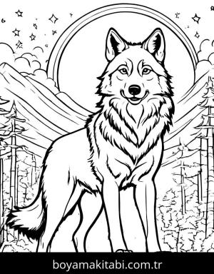 Kurt boyama sayfası, Wolf coloring page, çizgi, kreatif, çerçeveli